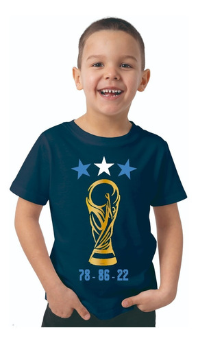 Remera Niño Campeones Del Mundo Copa Estrella Fecha Afa Azul