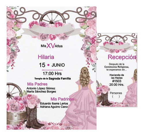 Invitación  Xv Años Vaquera Varias 50 Jgos+ 50 Pases Extras