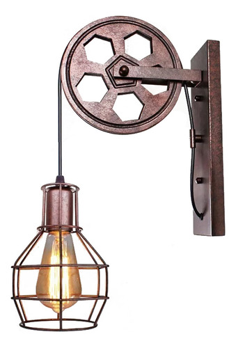 Lámpara De Pared Industrial Vintage Con Polea Rústica E27