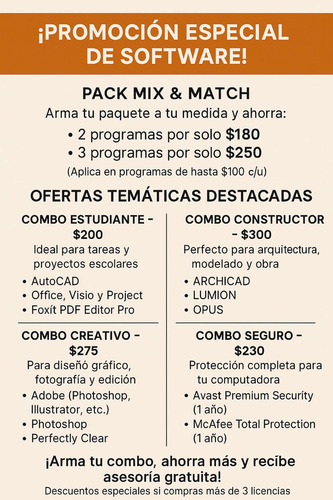 Softwares Computadora Office/adobe/autocad/solidworks Etc