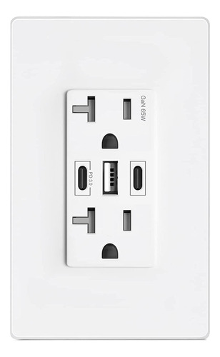 Amerisense Gan - Toma De Pared Usb De 65 W, 6 Amperios, 3 Pu