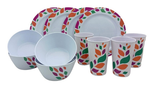 Vajilla De Cocina Platos Melamina Decorada 12 Pz Maube