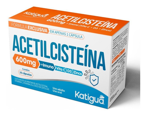 Acetilcisteína Nac 600 mg 16 cápsulas Expectorant Vit. C Katigua