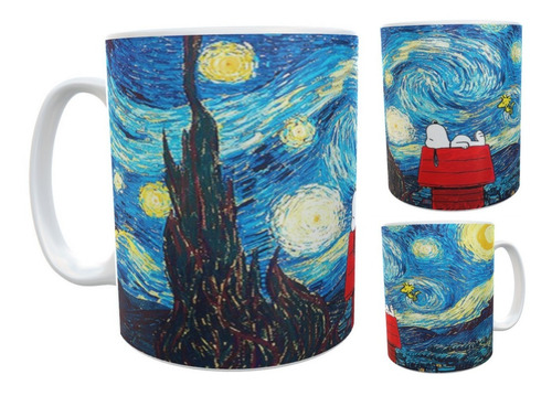 Snoopy Noche Estrellada Van Gogh Cuadro Taza Ceramica