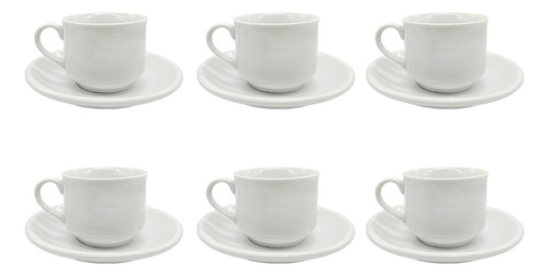 Set X6 Tazas De Porcelana Blanca Con Platito 220cc Tkh      