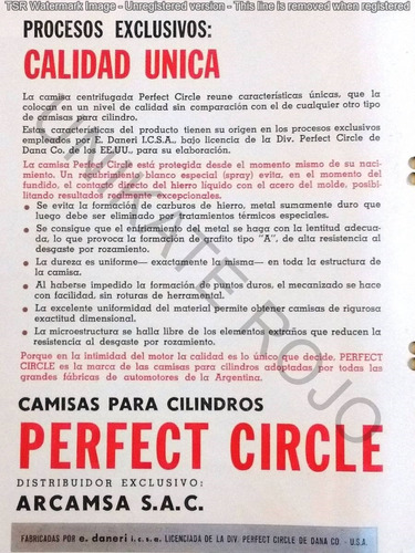 Antiguo Folleto Perfect Circle Camisa Cilindros Auto Años 60