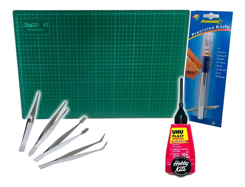 Kit Pegamento Base De Corte Pinzas Cutter Para Maquetas