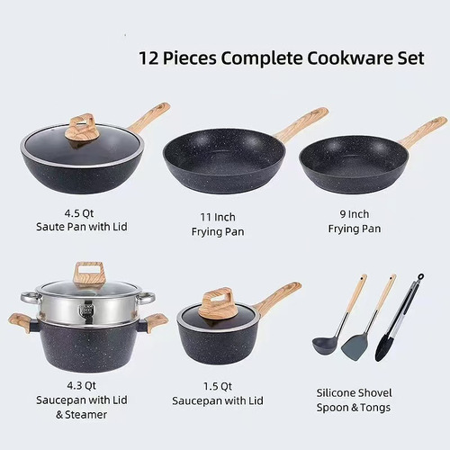 Batería De Cocina Juego De Sartenes Antiadherente 12 Piezas
