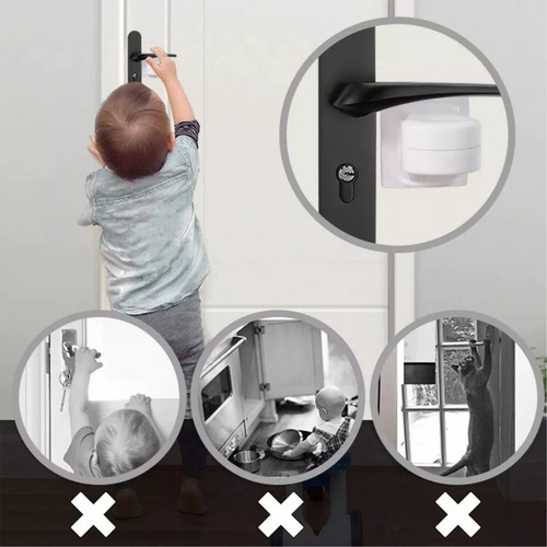 Pack 3 Seguros Traba Manillas Puertas Niños 180 Grados Color Negro
