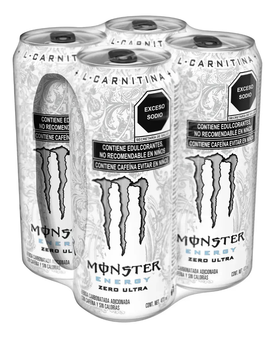 Pack X4 Bebidas Energizantes Zero Ultra 473Ml Monster