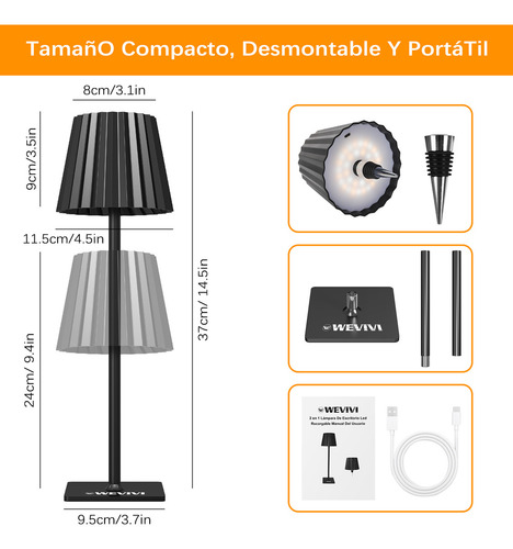 Lámpara De Escritorio Botella Inalámbrica Recargable Lámpara De Mesa Led Moderna Ajustable Recargable Usb Lamp Lámpara Botella Vino Táctil 3 Colores Decorativa Wevivi