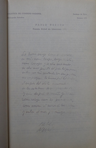 Pablo Neruda Bibliografía Congreso Nacional 1971