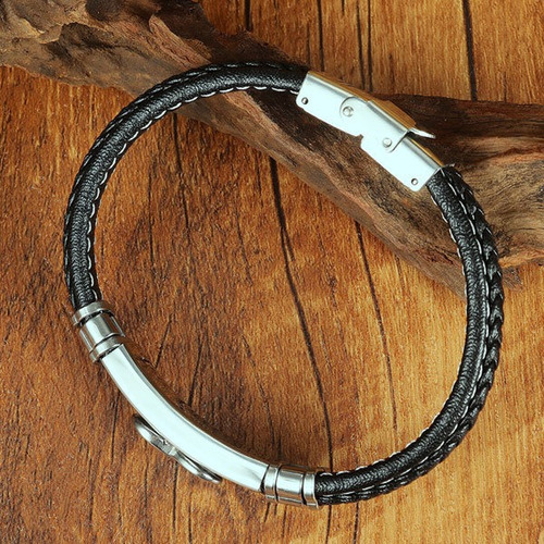 Imagen 2 de 4 de Brazalete Cuero Infinito, Acero, El Regalo Ideal Para Papá