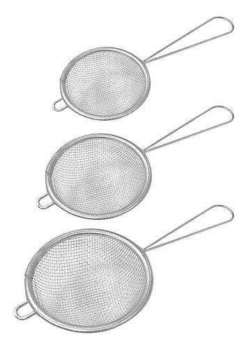 Kit Peneira Coador De Cozinha Aço Inox 3 Peças
