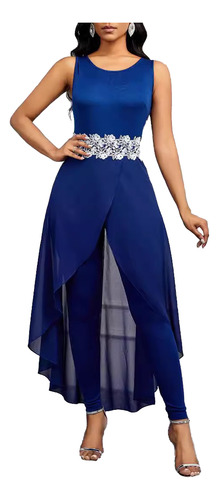 Enterizo Formal Elegante Cómodo Alta Elasticidad Mujer Azul