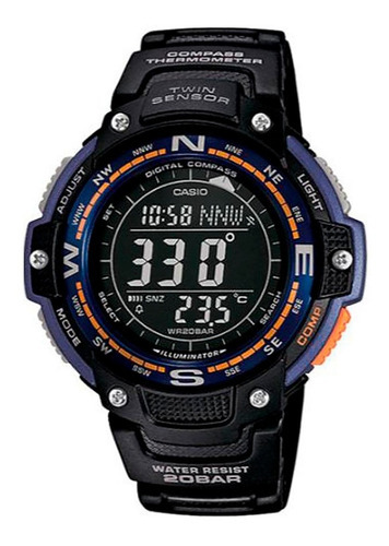 Relógio de pulso Casio SGW-100 com corpo preto,  digital, fundo  preto, com correia de resina cor preto