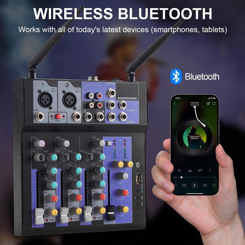 Mezclador De Audio Profesional De Siking Con Micrófono Dual,