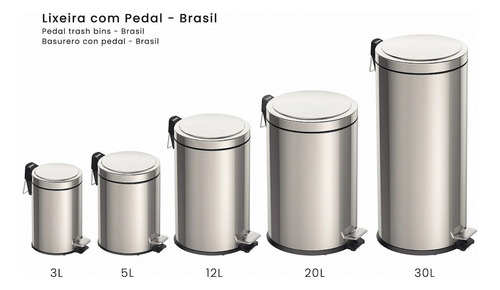 Lixeira Inox Polido Com Pedal 20 Lt Linha Brasil Tramontina