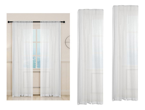 2 Piezas Blanca Sheers Rod Window Cortina Panel 39x79