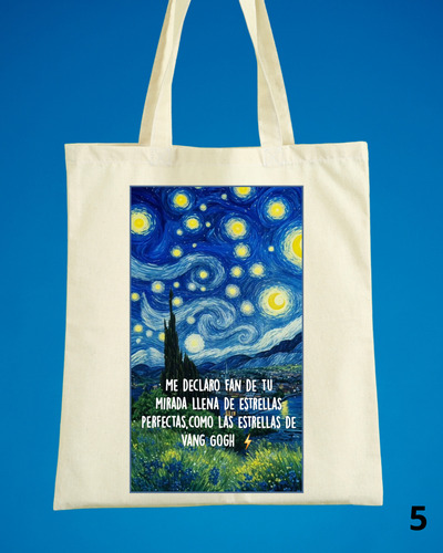 Bolso De Tela Lienzo Estampado Van Gogh, Variedades 40x35cm Beige Van Gogh - Variedad