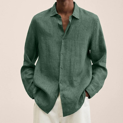 Otoño Color Sólido Botón Manga Larga Camisa Casual Hombre