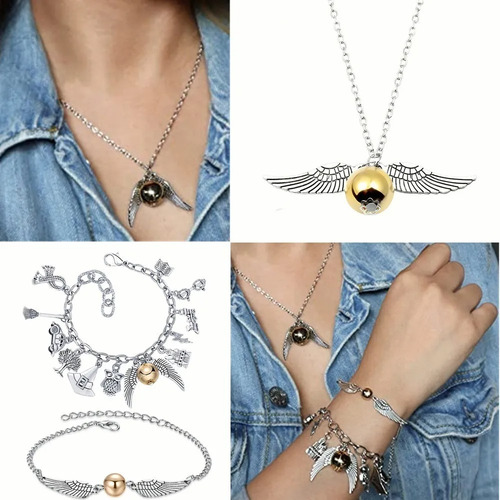A Collar School De Harry Potter + Pulsera Snitch, 3 Piezas