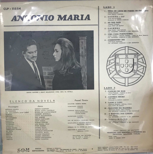 Lp Novela Antônio Maria C/ Sérgio Cardoso - Tupi - 1968 - Mv (Usado)