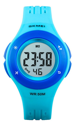 Reloj Niños Niñas Skmei 1455 Digital Alarma Cronometro Malla Celeste/azul Fondo Blanco