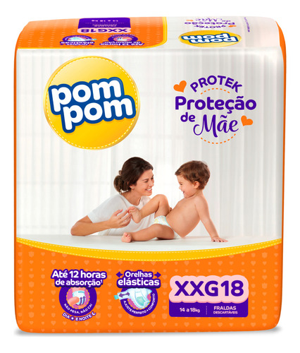 Fraldas Pom Pom Protek Proteção de Mãe XXG x 18 unidades