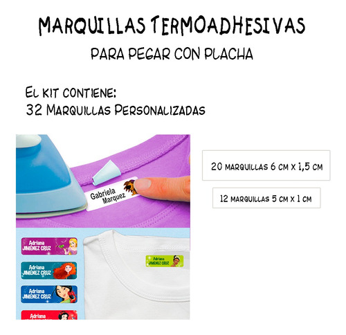 Marquillas Termoadhesivas Para Textiles, Uniformes Niños