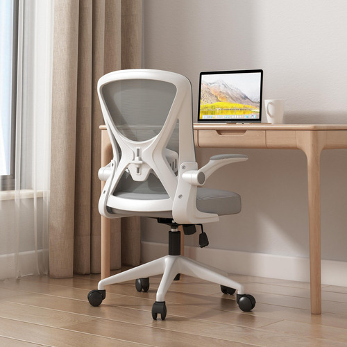 Silla De Escritorio Ergonómica Con Soporte Lumbar Ajustable Blanco Con Gris Algodón