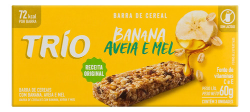 Pack Barra de Cereal Banana, Aveia e Mel Trío Caixa 60g 3 Unidades