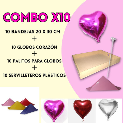 Combo 10 Bandeja 20x30 Fibro Mdf Globo Corazón Servilletero