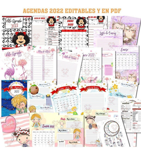 Imagen 6 de 9 de Kit Imprimible Agendas Y Planners 2022 Pack Oro + 60 Mod Sp