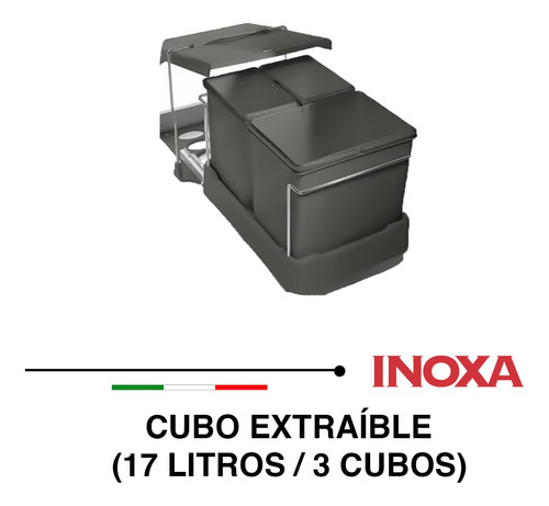 Cubos Extraíble, 3 Cubos, 17+8,5 +8,5 Litros, Inoxa