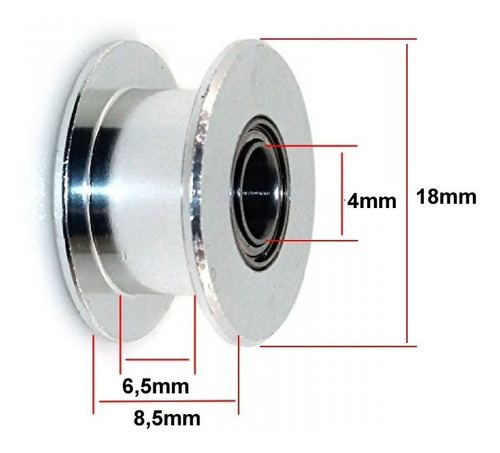 Imagem 2 de 2 de Polia Gt2 Tensora Lisa Com Rolamento Furo 4 Mm L F4 L6 Rol