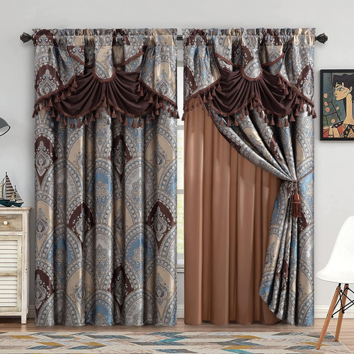 Juego De Cortinas Venecianas De Lujo Con Medallón Floral De 