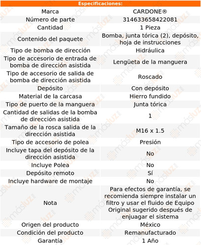 Bomba Dirección Licuadora C/depósito D150 80/83 Reman (Reacondicionado)