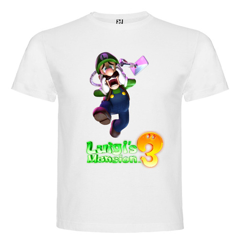 Polera Blanca Algodón 100% Niños Luigis Mansion