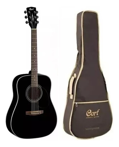 Guitarra Acústica Cort Earth-100 Bk Negra Con Funda Original