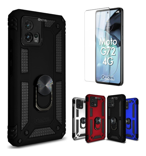 Funda P/ Moto G72 4g, Uso Rudo C/ Anillo  + Mica 