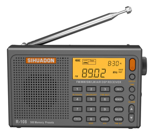 Rádio Dsp Portátil Sihuadon R-108 Cinza Fm/sw/mw/lw/airband