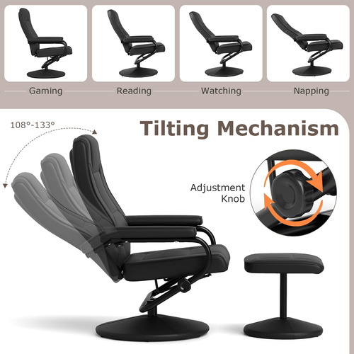 Sillón Reclinable Negro Con Taburete Para Sala
