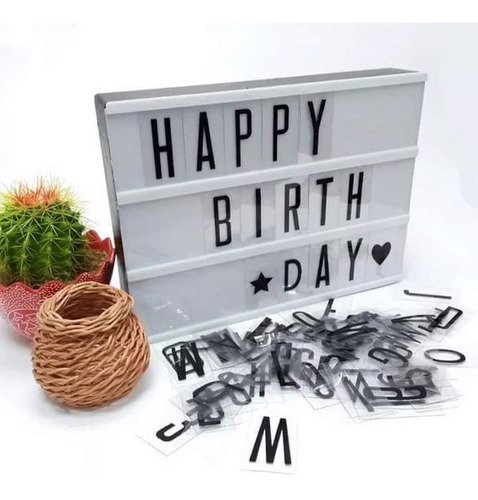 Tablero Led Con Letra Negra, Caja Luz Cine Mensajes, 30 Cms
