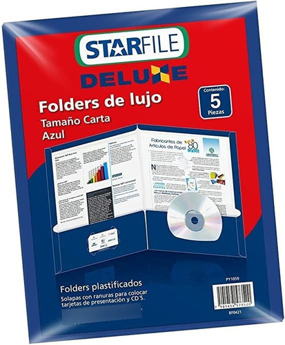 Folder Mapasa Deluxe Carta 24x30 Color Azul C/5 Pzas /v