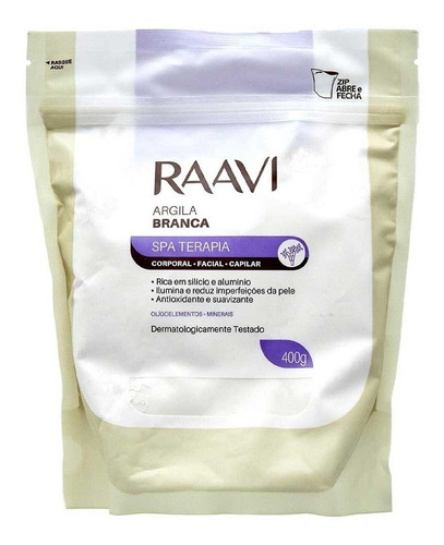 Argila Branca P Estética Corporal Facial Capilar 400g Raavi