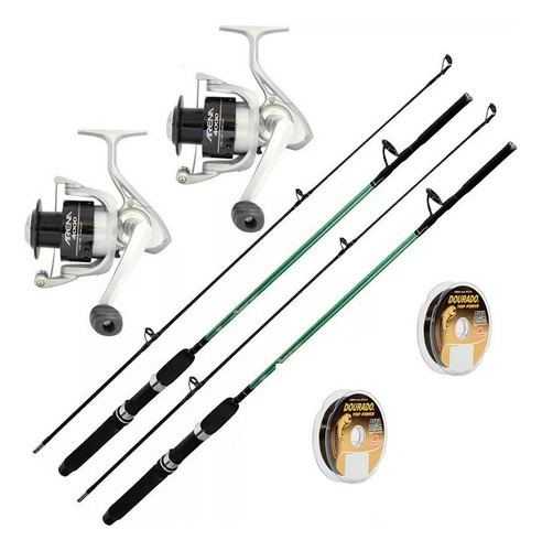 Kit Marine Sports 2 Molinetes Arena 4000 2 Varas E Linhas