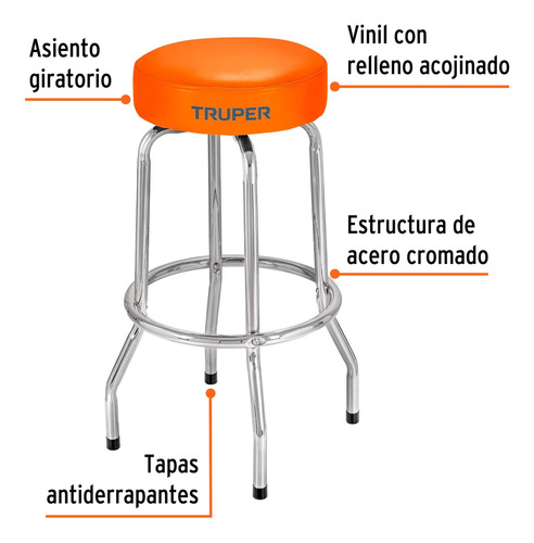 Banco Bar Asiento Giratorio Acero Cromado Truper
