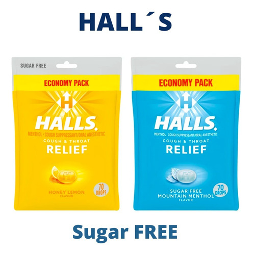 2 Pack Halls Sugar Free Menthol Y Honey Lemon Americano
