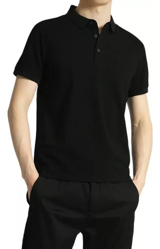Polo Liso De Algodón De Manga Corta Para Hombre De Talla Gra